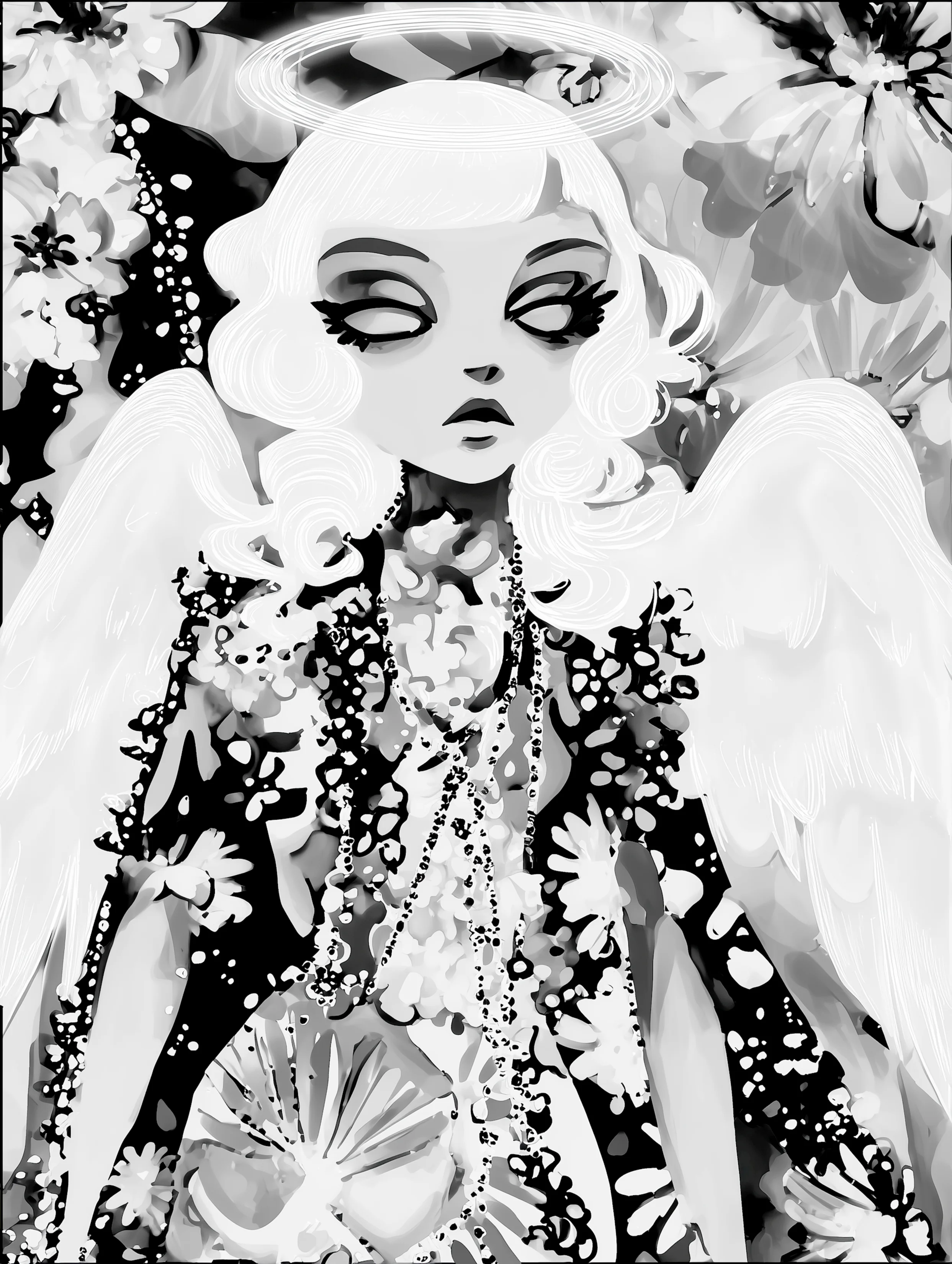 Free printable angel coloring page for adults featuring blind angel